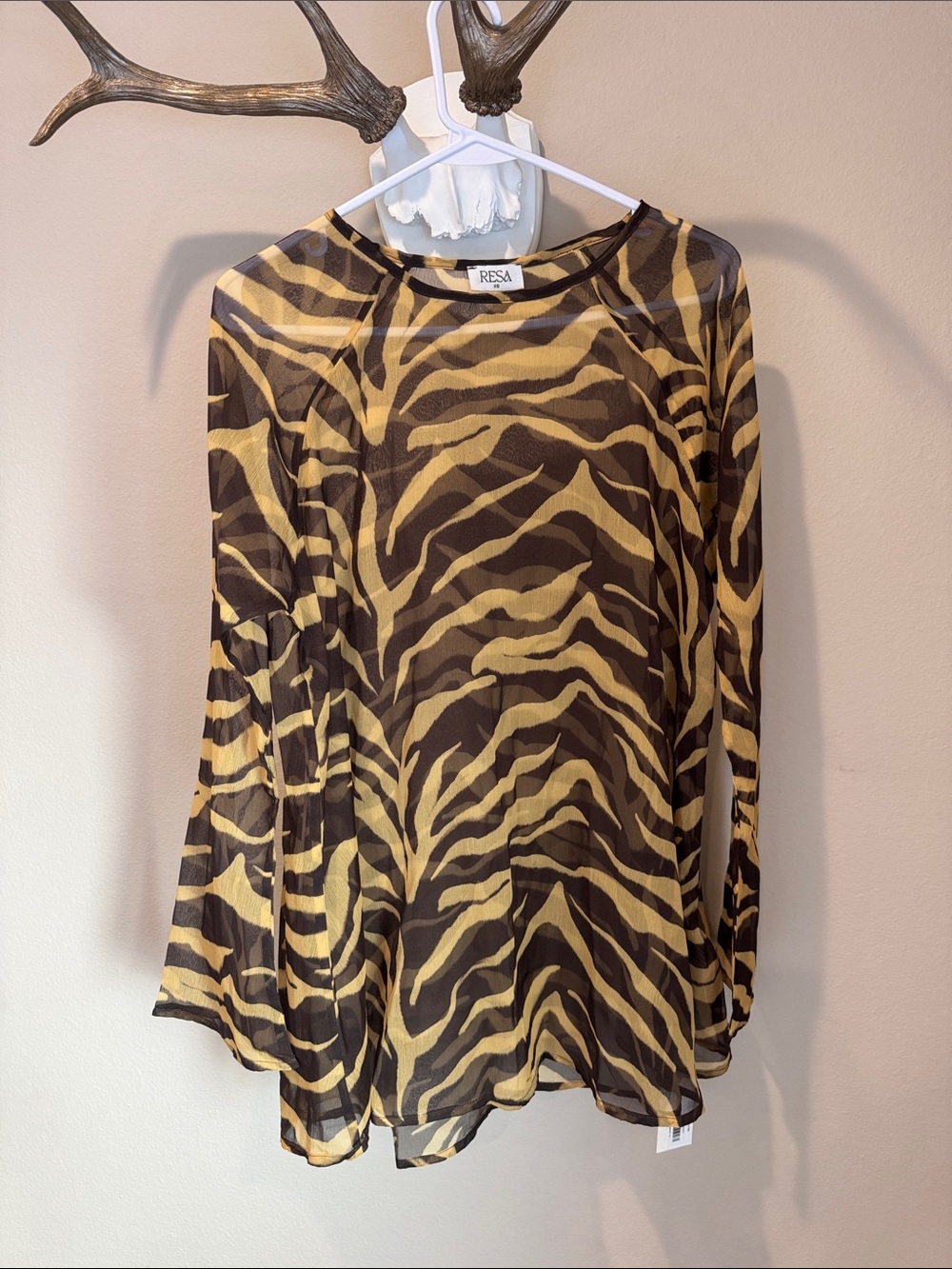 RESA Sheer Zebra-Print Cover Up Dress in Brown and Gold